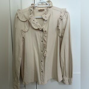 Sezane Eva Beige Ruffled Blouse